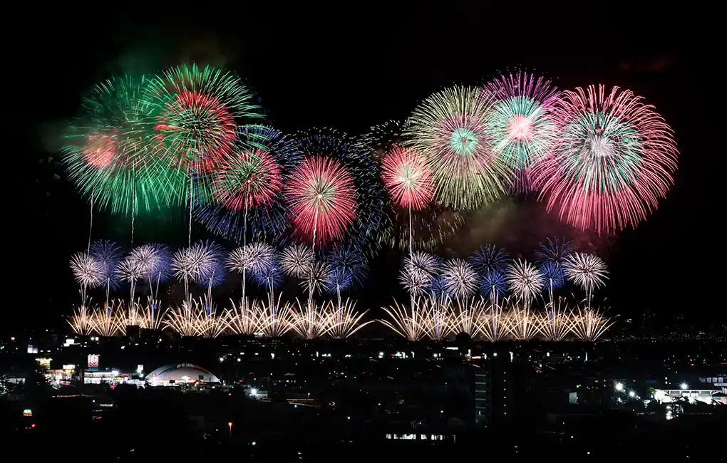 Nagaoka Fireworks Festival with large fireworks lighting up the night sky